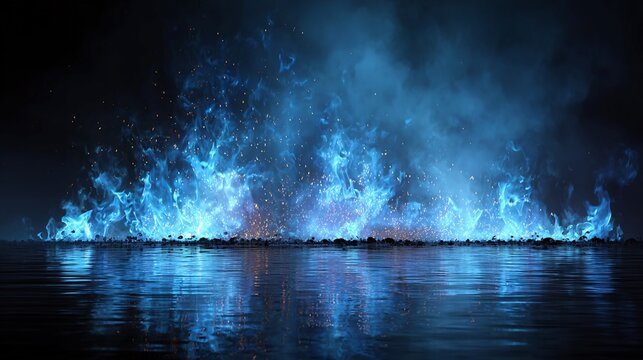 Blue Flames and Reflection in Water