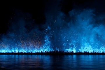 Digital Rendering of Blue Flames and Reflection in Water