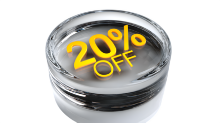 Transparent 3D glass button icon on white background 