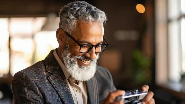 Man taking photo with vintage camera