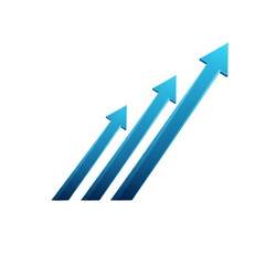 Dynamic blue arrows ascend together symbolizing powerful growth, progress, and upward momentum for business success and future achievements