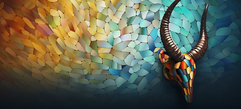 illustration of bull horns with mosaic various colors, ai generative