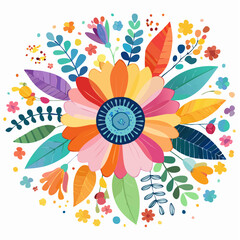 Colorful Floral Medley: A Vibrant Arrangement of Blossoms and Foliage in Artistic Style