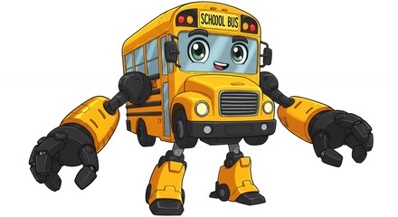 Animated yellow robot school bus illustration