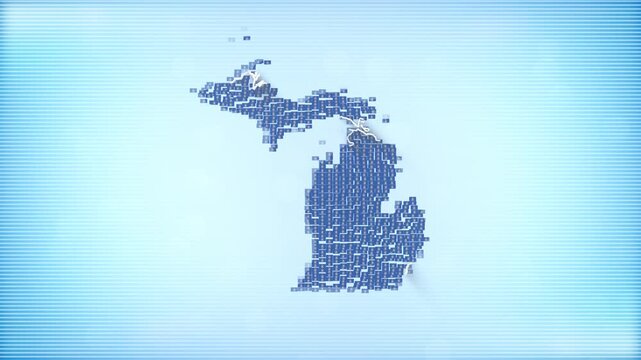 US State of Michigan Flags zooming in and Forming the state border map intro which is useful for news, political events, sports intros and presentation.