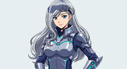 Naklejka premium Futuristic Anime Warrior Girl In Armored Suit Illustration