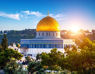 Fototapeta premium Golden dome mosque at sunset