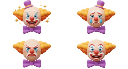 Four different clown faces expressions