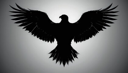 Obraz premium Silhouette of an eagle with open wings against a light gray gradient background image design art