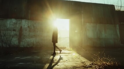 Silhouette of a woman walking facing life changing decisions at threshold moment, ideal for therapy, life coaching and personal transformation. Mystery 