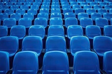 Naklejka premium Rows of empty blue stadium seats in VIP area.