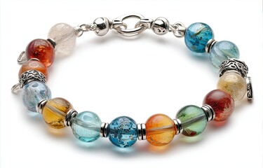 Colorful beaded bracelet with silver accents