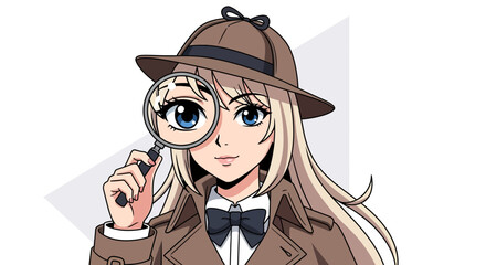 Anime Detective Girl Examining Through Magnifying Glass Portrait