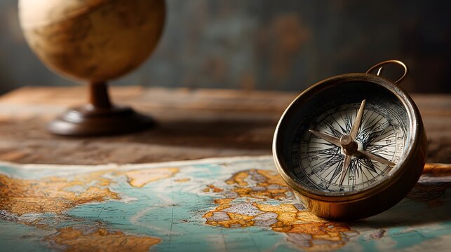 Vintage Compass on Map for Travel Exploration
