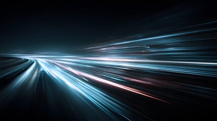 Streaks of light painting a futuristic tunnel, symbolizing speed and innovation, motion blur creating a dynamic, energy-filled effect.