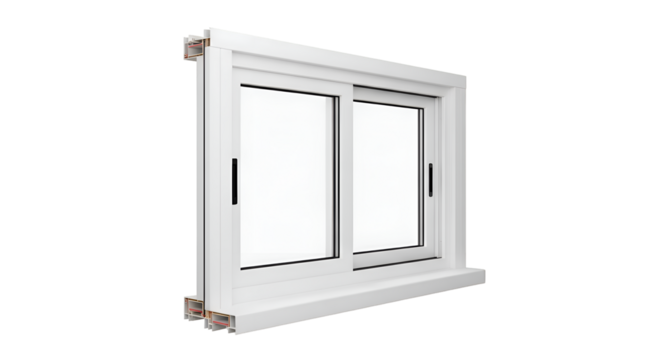 Illustrates White Sliding Window Frame on Transparent Background, Demonstrating Window Structure