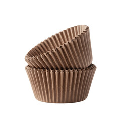 Stack of brown cupcake liners isolated on a transparent background  