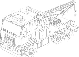Tow Truck Line Drawing: Emergency Roadside Assistance Vehicle