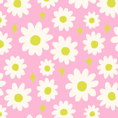 white flowers with pink background, hand drawing floral illustration