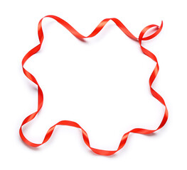 Frame made of red satin ribbon on white background