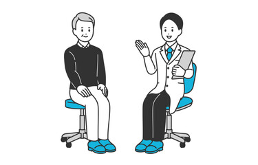 診断･説明する男性医師とシニアの男性患者【人物ベクターイラスト素材】