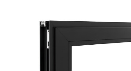 Close-up Shows Dark Window Frame Construction Details on Transparent Background Indoors