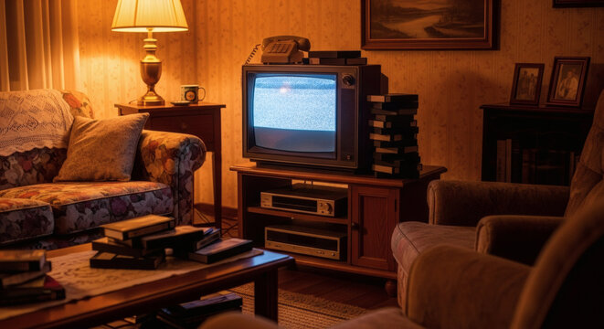 1990s style living room with vintage television