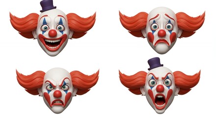 Naklejka premium Clown faces expressions illustration