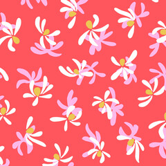 seamless floral pattern, hand drawing flowers illustration with red background