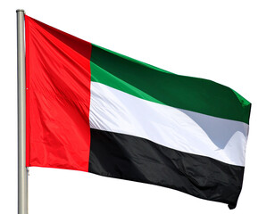 Obraz premium United Arab Emirates National Flag Waving in Breeze, Straight Front View, Isolated on Transparent Background