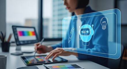 Designer collaborating with AI for enhanced digital art and creative innovation