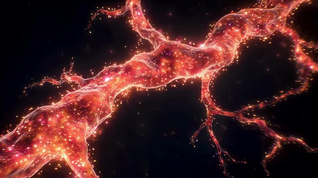 Timelapse footage showing inflammation and redness of a herpes zoster rash following nerve pathways illuminated with glowing ember colors.