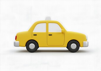 Fototapeta premium Cute Yellow Taxi Cab Car Render on White Background Public Transportation Icon Design Element Transportation Services Modern Automobile