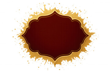 Obraz premium Red and gold label with golden splash on transparent background, creating an elegant and luxurious design