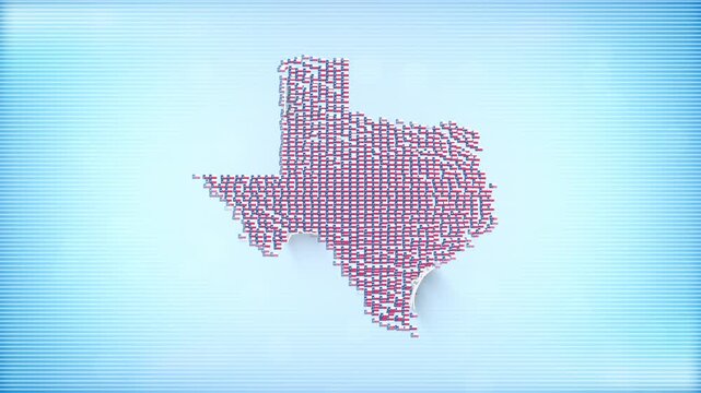 US State of Texas Flags zooming in and Forming the state border map intro which is useful for news, political events, sports intros and presentation.