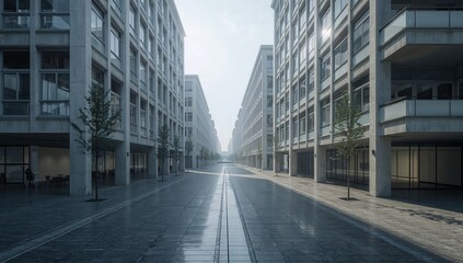 Obraz premium Photo of modern architecture featuring concrete buildings lining a city street creating an urban perspective