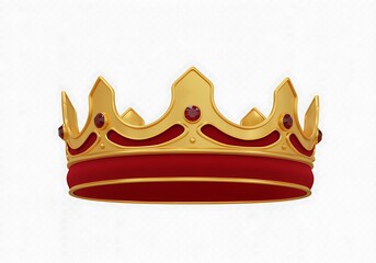 Regal Golden Crown Adorned with Ruby Jewels Symbolic of Power and Royalty isolated on White Background Representing Authority and Elegance