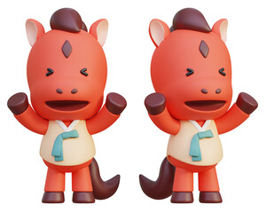 wearing a hanbok and cheering cartoon style 2026 new year red horse character 3D graphic