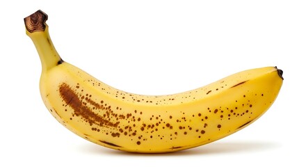 Ripe Yellow Banana with Brown Spots Isolated