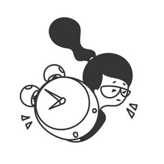 cute business girl holding big clock illustration in cartoon doodle style