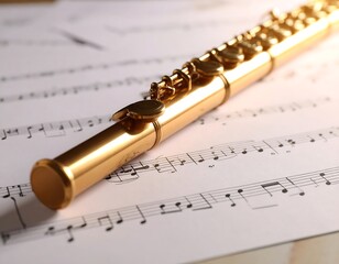 Golden flute on sheet music (2)