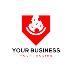 This logo combines the letter v and pizza, suitable for use in the food business.
