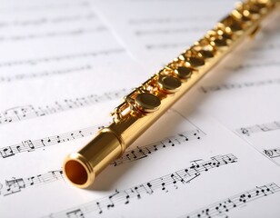 Golden flute on sheet music (3)