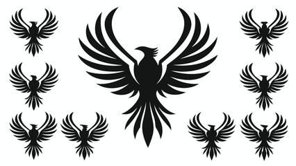 Fototapeta premium Black phoenix bird emblems silhouette logo