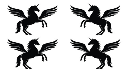 Obraz premium Black winged unicorns rearing up pegasus winged horse