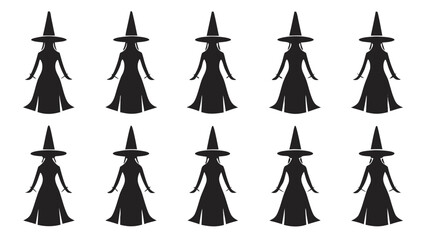 Black witch silhouettes with pointed hats vector