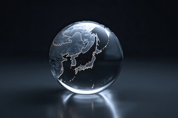 Glass globe, East Asia, dark background, global network concept, website banner