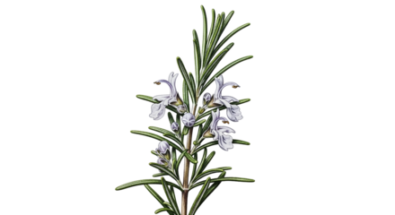 Rosemary Herb Botanical Illustration of Blooming Sprig, Culinary Medicinal Uses