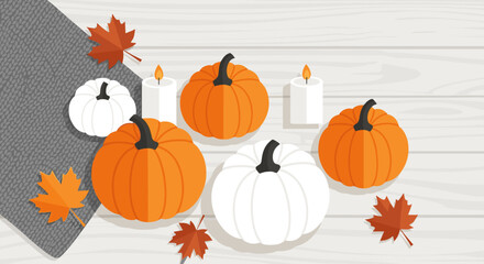 Naklejka premium Autumn Decor with Orange and White Pumpkins