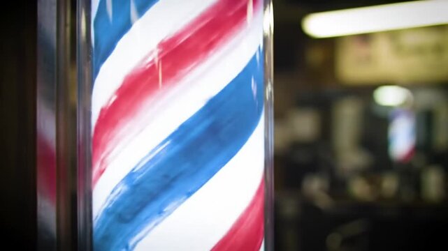 Retro barber pole swirls in softfocus shop
